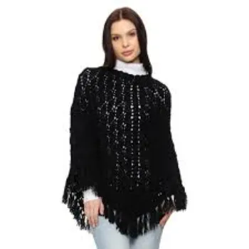 Black Handmade Woolen Poncho